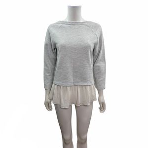 Loft Long Sleeve White Sheer Hem Gray Top